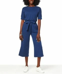 Hot Sale 💯 MarlaWynne WynneLounge Baby French Terry Tie-Waist Jumpsuit Indigo 😉