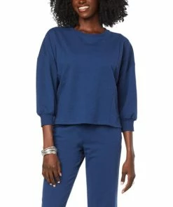 Cheapest 😀 MarlaWynne WynneLounge French Terry Gathered Puff-Sleeve Top Cloud 👍