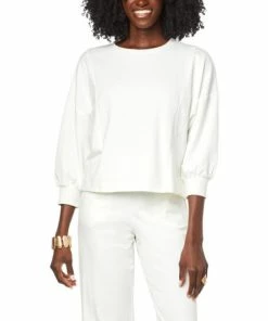 Cheapest 😀 MarlaWynne WynneLounge French Terry Gathered Puff-Sleeve Top Cloud 👍 -Outlet MarlaWynne Sales unnamed file 1106