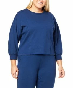 Cheapest 😀 MarlaWynne WynneLounge French Terry Gathered Puff-Sleeve Top Cloud 👍 -Outlet MarlaWynne Sales unnamed file 1107