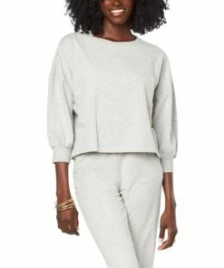 Cheapest 😀 MarlaWynne WynneLounge French Terry Gathered Puff-Sleeve Top Cloud 👍 -Outlet MarlaWynne Sales unnamed file 1108