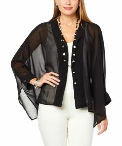 Budget 😍 MarlaWynne WynneLayers Unstructured Chiffon 👕 Shirt With Double Placket Black 🤩 -Outlet MarlaWynne Sales unnamed file 1154