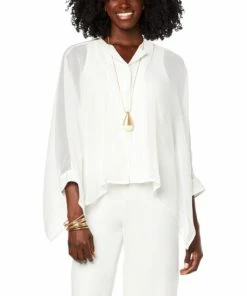 Budget 😍 MarlaWynne WynneLayers Unstructured Chiffon 👕 Shirt With Double Placket Black 🤩 -Outlet MarlaWynne Sales unnamed file 1155