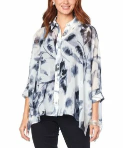 Best reviews of 😉 MarlaWynne WynneLayers Unstructured Chiffon Button-Down 👕 Shirt Blue Combo 🧨 -Outlet MarlaWynne Sales unnamed file 1194