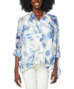 Best reviews of 😉 MarlaWynne WynneLayers Unstructured Chiffon Button-Down 👕 Shirt Blue Combo 🧨 -Outlet MarlaWynne Sales unnamed file 1195