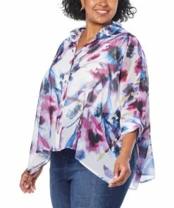 Best reviews of 😉 MarlaWynne WynneLayers Unstructured Chiffon Button-Down 👕 Shirt Blue Combo 🧨 -Outlet MarlaWynne Sales unnamed file 1196