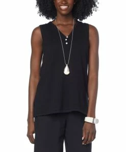 Coupon 🛒 MarlaWynne Cotton Sweater Knit Henley Tank Black 👏