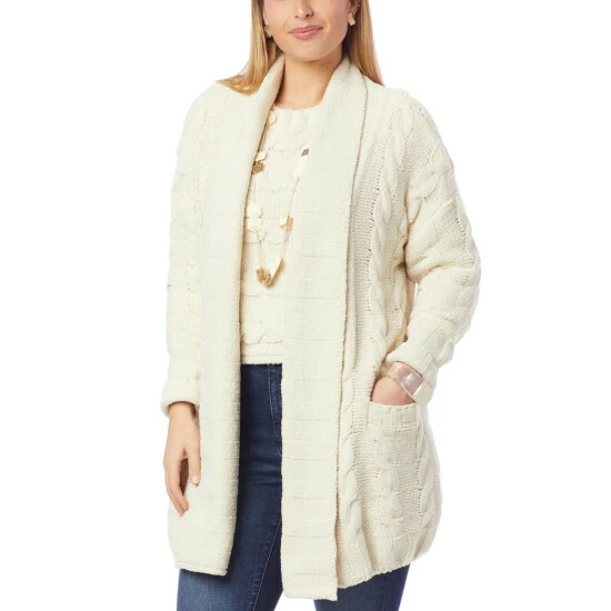 Outlet 😍 MarlaWynne WynneLayers Plush Cable Knit 🧥 Coatigan Ecru ⭐ 3 Outlet 😍 MarlaWynne WynneLayers Plush Cable Knit 🧥 Coatigan Ecru ⭐