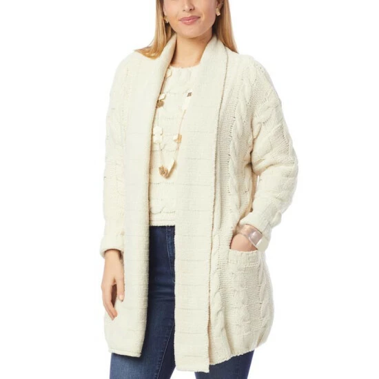 Outlet 😍 MarlaWynne WynneLayers Plush Cable Knit 🧥 Coatigan Ecru ⭐ 6 Outlet 😍 MarlaWynne WynneLayers Plush Cable Knit 🧥 Coatigan Ecru ⭐ - Image 4