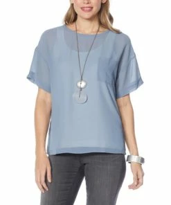 Flash Sale 💯 MarlaWynne WynneLayers Short-Sleeve Chiffon Tee With Pocket Basil 🔥 -Outlet MarlaWynne Sales unnamed file 1377