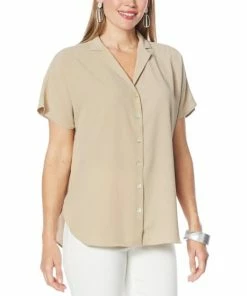 Budget 👏 MarlaWynne WynneLayers Washed Crepe Cap-Sleeve 👕 Shirt Rattan 🤩 -Outlet MarlaWynne Sales unnamed file 1433