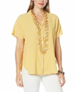 Budget 👏 MarlaWynne WynneLayers Washed Crepe Cap-Sleeve 👕 Shirt Rattan 🤩 -Outlet MarlaWynne Sales unnamed file 1434