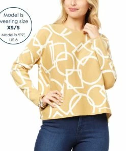 Discount 🧨 MarlaWynne WynneLayers Geometric Pattern Jacquard Knit Cropped Sweater Prairie Sand/ecru 🤩 -Outlet MarlaWynne Sales unnamed file 1439