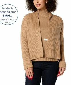 Hot Sale 😉 MarlaWynne WynneLayers Open Front Cardigan With Fold Back Collar Khaki 🧨 -Outlet MarlaWynne Sales unnamed file 144