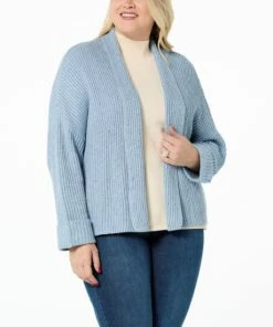 Hot Sale 😉 MarlaWynne WynneLayers Open Front Cardigan With Fold Back Collar Khaki 🧨 -Outlet MarlaWynne Sales unnamed file 146