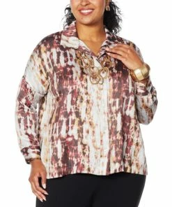 Hot Sale 😀 MarlaWynne WynneLayers Satin Marble Relaxed Fit 👚 Shirt Berry 🧨 -Outlet MarlaWynne Sales unnamed file 1486