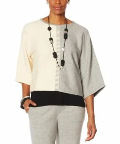 Promo 🛒 MarlaWynne WynneLayers Colorblocked Intarsia Knit Popover Sweater Ecru/light Heather Gray 🌟 -Outlet MarlaWynne Sales unnamed file 1507