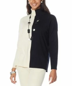 Promo ๐ฅ MarlaWynne WynneLayers Colorblocked SoftKNIT Mock Neck Top Twilight Blue ๐คฉ