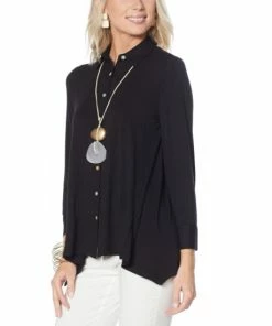 Best deal 👍 MarlaWynne WynneLayers Button-Front Butterfly 👕 Shirt Black 🔥 -Outlet MarlaWynne Sales unnamed file 1650