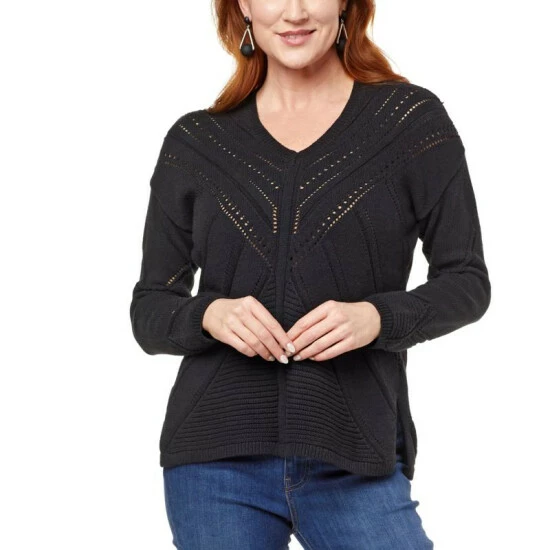 Promo 😍 MarlaWynne WynneLayers Engineered Pointelle Stitch Sweater Black ❤️ 9 Promo 😍 MarlaWynne WynneLayers Engineered Pointelle Stitch Sweater Black ❤️ - Image 7