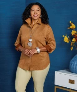 Budget ✨ MarlaWynne WynneLayers Stretch Faux Suede 👚 Shirt Jacket Oyster 🔔 -Outlet MarlaWynne Sales unnamed file 1676