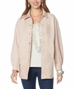 Budget ✨ MarlaWynne WynneLayers Stretch Faux Suede 👚 Shirt Jacket Oyster 🔔 -Outlet MarlaWynne Sales unnamed file 1680