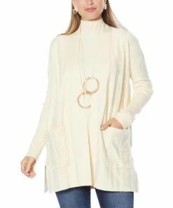 New ๐งจ MarlaWynne SoftKNIT Plaid Textured Drama Topper Ecru ๐