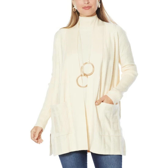 New ๐งจ MarlaWynne SoftKNIT Plaid Textured Drama Topper Ecru ๐ 3 New ๐งจ MarlaWynne SoftKNIT Plaid Textured Drama Topper Ecru ๐