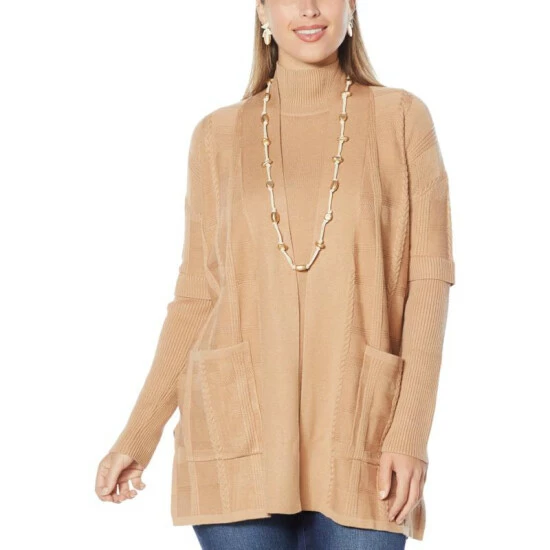 New ๐งจ MarlaWynne SoftKNIT Plaid Textured Drama Topper Ecru ๐ 6 New ๐งจ MarlaWynne SoftKNIT Plaid Textured Drama Topper Ecru ๐ - Image 4