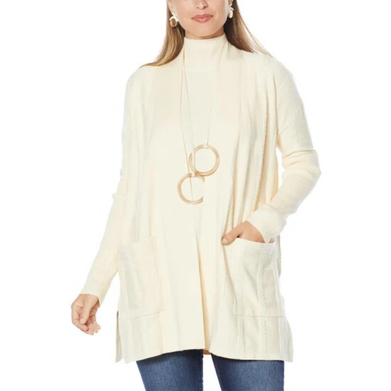 New ๐งจ MarlaWynne SoftKNIT Plaid Textured Drama Topper Ecru ๐ 7 New ๐งจ MarlaWynne SoftKNIT Plaid Textured Drama Topper Ecru ๐ - Image 5