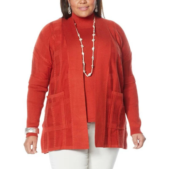 New ๐งจ MarlaWynne SoftKNIT Plaid Textured Drama Topper Ecru ๐ 8 New ๐งจ MarlaWynne SoftKNIT Plaid Textured Drama Topper Ecru ๐ - Image 6