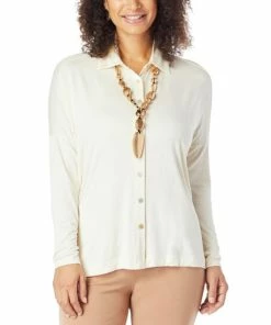 Flash Sale 🛒 MarlaWynne WynneLayers Unstructured Button-Down 👕 Shirt Ecru 👍