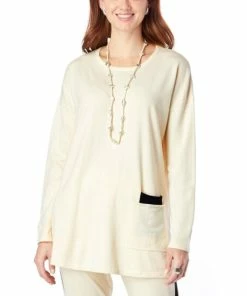 Wholesale ๐ MarlaWynne WynneLayers Soft Knit Sweater With Contrast Pocket Ecru โจ