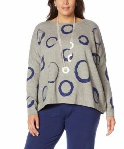 Buy 🔔 MarlaWynne SoftKNIT Circles Jacquard Boxy Sweater Light Heather Gray/twilight Blue ✔️ -Outlet MarlaWynne Sales unnamed file 1919