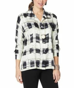 Top 10 🛒 MarlaWynne WynneLayers Painted Plaid Button-Front 👚 Shirt Dark Slate 🔔 -Outlet MarlaWynne Sales unnamed file 2075