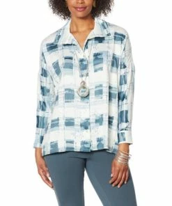Top 10 🛒 MarlaWynne WynneLayers Painted Plaid Button-Front 👚 Shirt Dark Slate 🔔 -Outlet MarlaWynne Sales unnamed file 2077