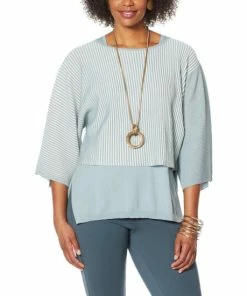 Brand new 🔔 MarlaWynne WynneLayers 2-Tone Ribbed Knit Cropped Popover Sweater Slate 🎁