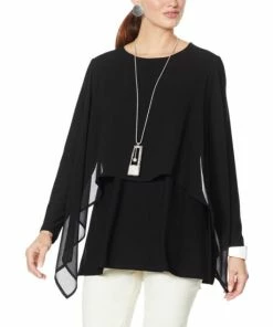 Deals 🎉 MarlaWynne WynneLayers Chiffon Overlay Handkerchief Hem Poncho Top Black ❤️ -Outlet MarlaWynne Sales unnamed file 2104