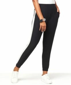 Best Pirce ✨ MarlaWynne WynneLayers Luxe Crepe Jogger Pant With Side Stripe Black/oyster Combo 🔥 -Outlet MarlaWynne Sales unnamed file 2174