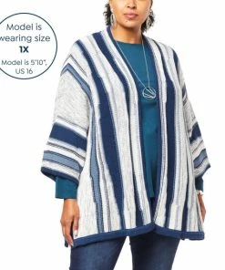 Cheapest 🥰 MarlaWynne WynneCollection Tri-Color Intarsia Cotton Knit Topper Black Combo 👍 -Outlet MarlaWynne Sales unnamed file 2180