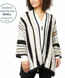 Cheapest 🥰 MarlaWynne WynneCollection Tri-Color Intarsia Cotton Knit Topper Black Combo 👍 -Outlet MarlaWynne Sales unnamed file 2181