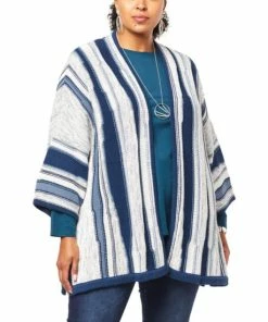 Cheapest 🥰 MarlaWynne WynneCollection Tri-Color Intarsia Cotton Knit Topper Black Combo 👍 -Outlet MarlaWynne Sales unnamed file 2184