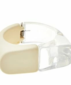 Deals 🌟 MarlaWynne Bi-Color Clear Station Hinged Bangle Bracelet Cream/clear 😀