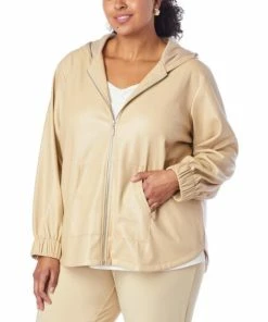 Best Sale 🎁 MarlaWynne WynneLayers Faux Leather Hooded Jacket Almond 🎉 -Outlet MarlaWynne Sales unnamed file 2336