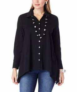 Discount ๐ฅ MarlaWynne WynneLayers Cotton-Blend Jersey Button-Down ๐ Shirt Black ๐