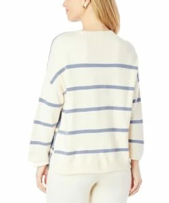 Best Pirce 👏 MarlaWynne WynneLayers SoftKNIT 2-Tone Striped Sweater Ecru/black 🔔 -Outlet MarlaWynne Sales unnamed file 2422