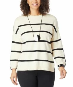 Best Pirce 👏 MarlaWynne WynneLayers SoftKNIT 2-Tone Striped Sweater Ecru/black 🔔 -Outlet MarlaWynne Sales unnamed file 2424