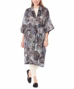 Coupon 😀 MarlaWynne WynneLayers Paisley Printed Matte And Shine Maxi Robe Burgundy Multi ✔️