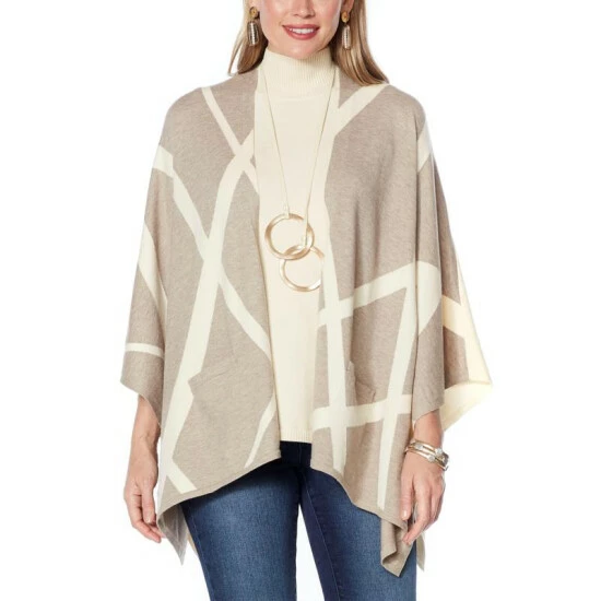 Brand new ✨ MarlaWynne WynneLayers SoftKNIT Intarsia Poncho Cardigan Oatmeal Heather 🎁 6 Brand new ✨ MarlaWynne WynneLayers SoftKNIT Intarsia Poncho Cardigan Oatmeal Heather 🎁 - Image 4