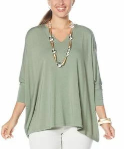 Deals 🤩 MarlaWynne WynneLayers Unstructured 3/4-Sleeve Poncho Top Basil 😀